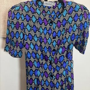 Adrianna Papell Silk Dress Vintage Geometric Print Size 8